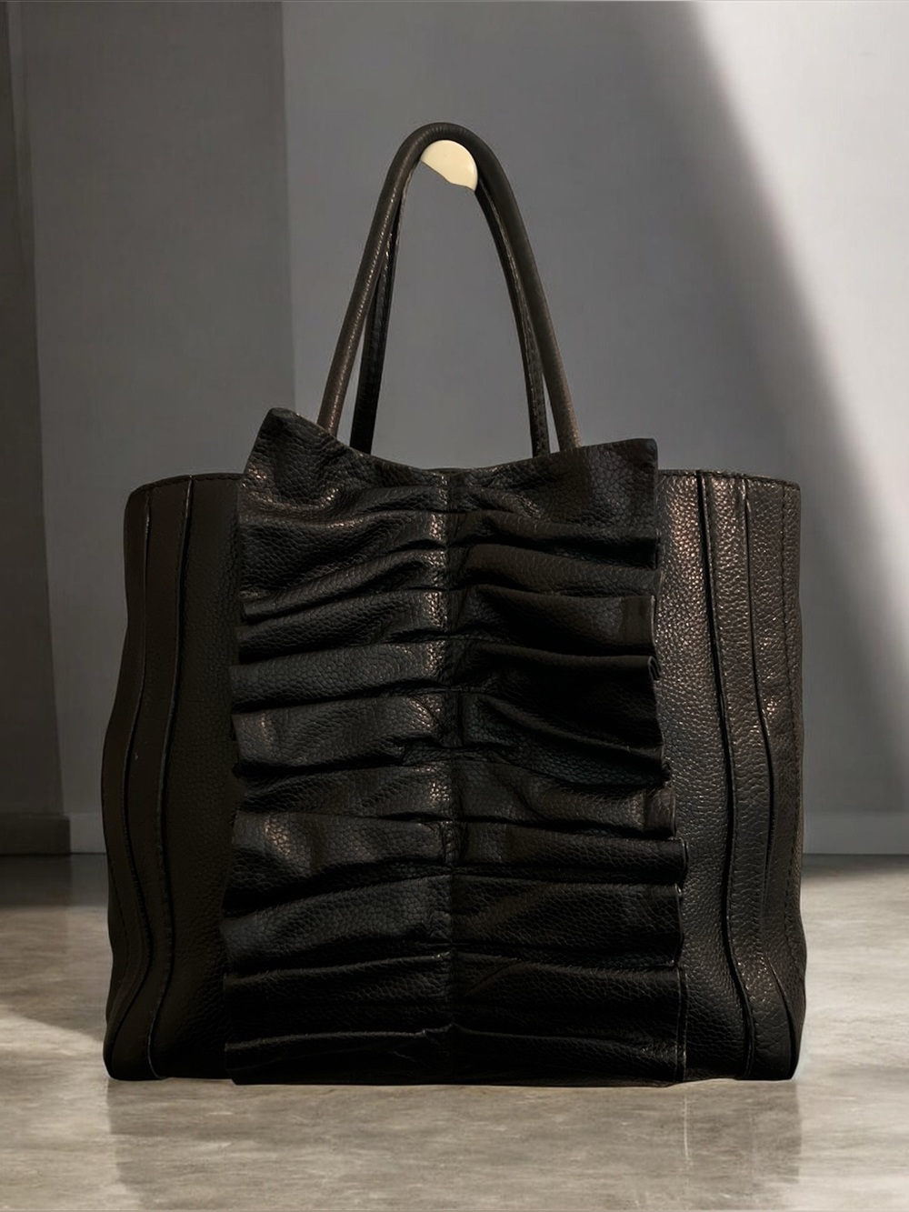 Dolce & Gabbana Black Ruffled Leather Tote EUC W/ COA